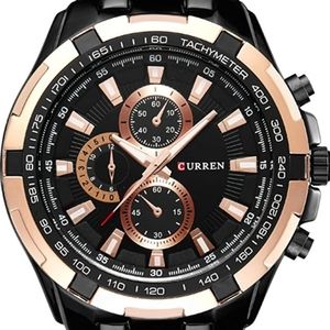 Men's Unisex Stainless Steel Black Face Gold Curren Wrist Watch NWT Wristwatch
